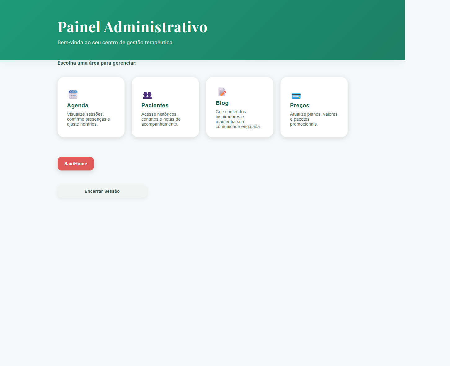 Dashboard administrativo do site Terapia Corporal Sistêmica