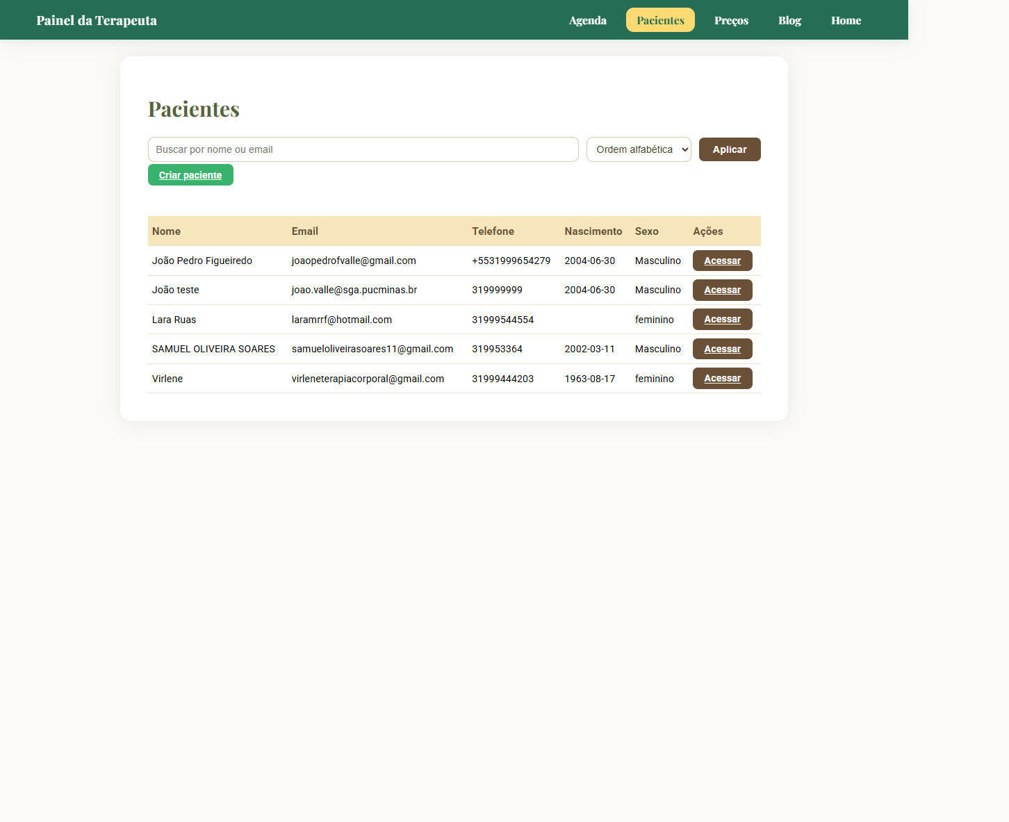 Gestão de pacientes na plataforma Terapia Corporal Sistêmica