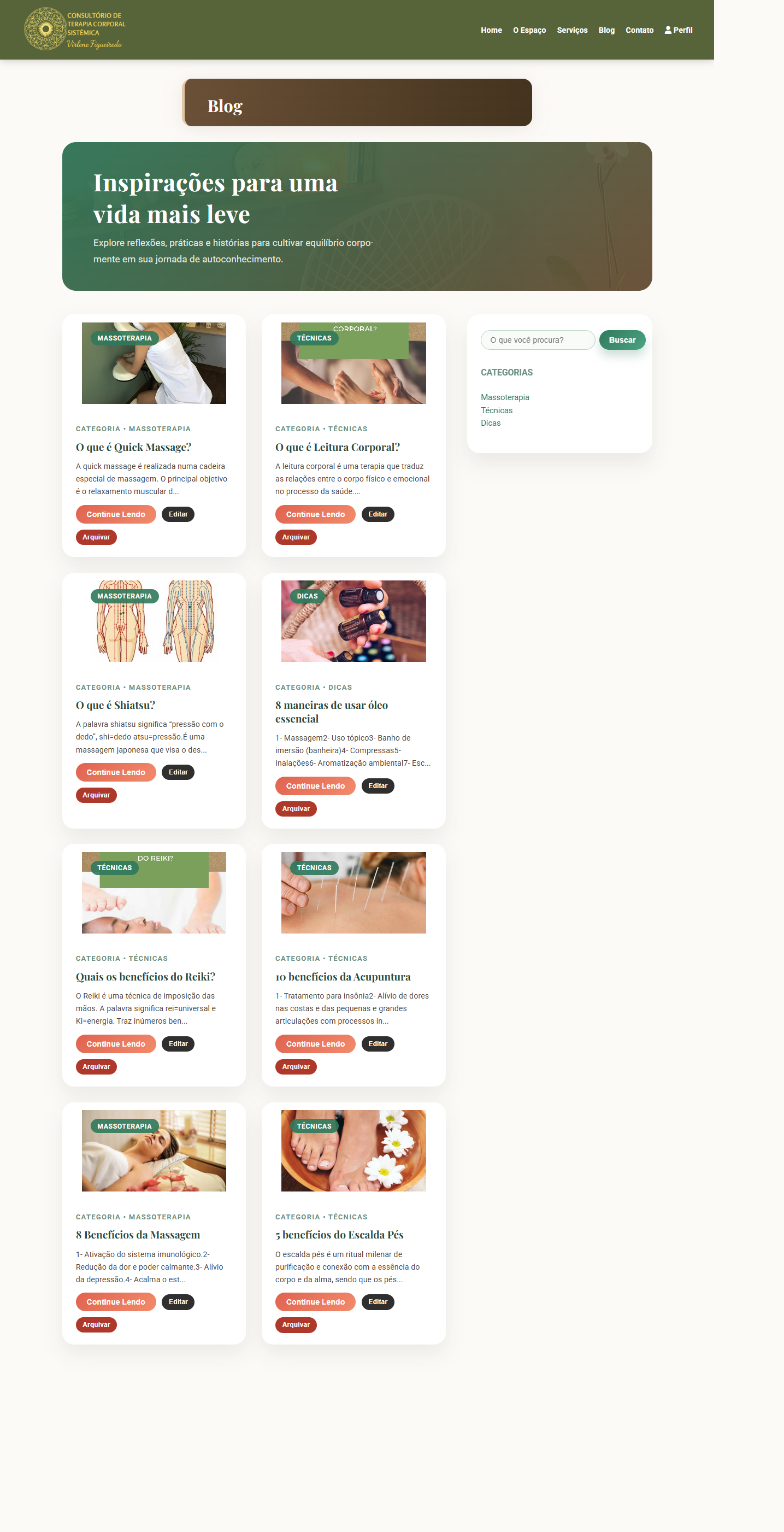 Página de blog do site Terapia Corporal Sistêmica