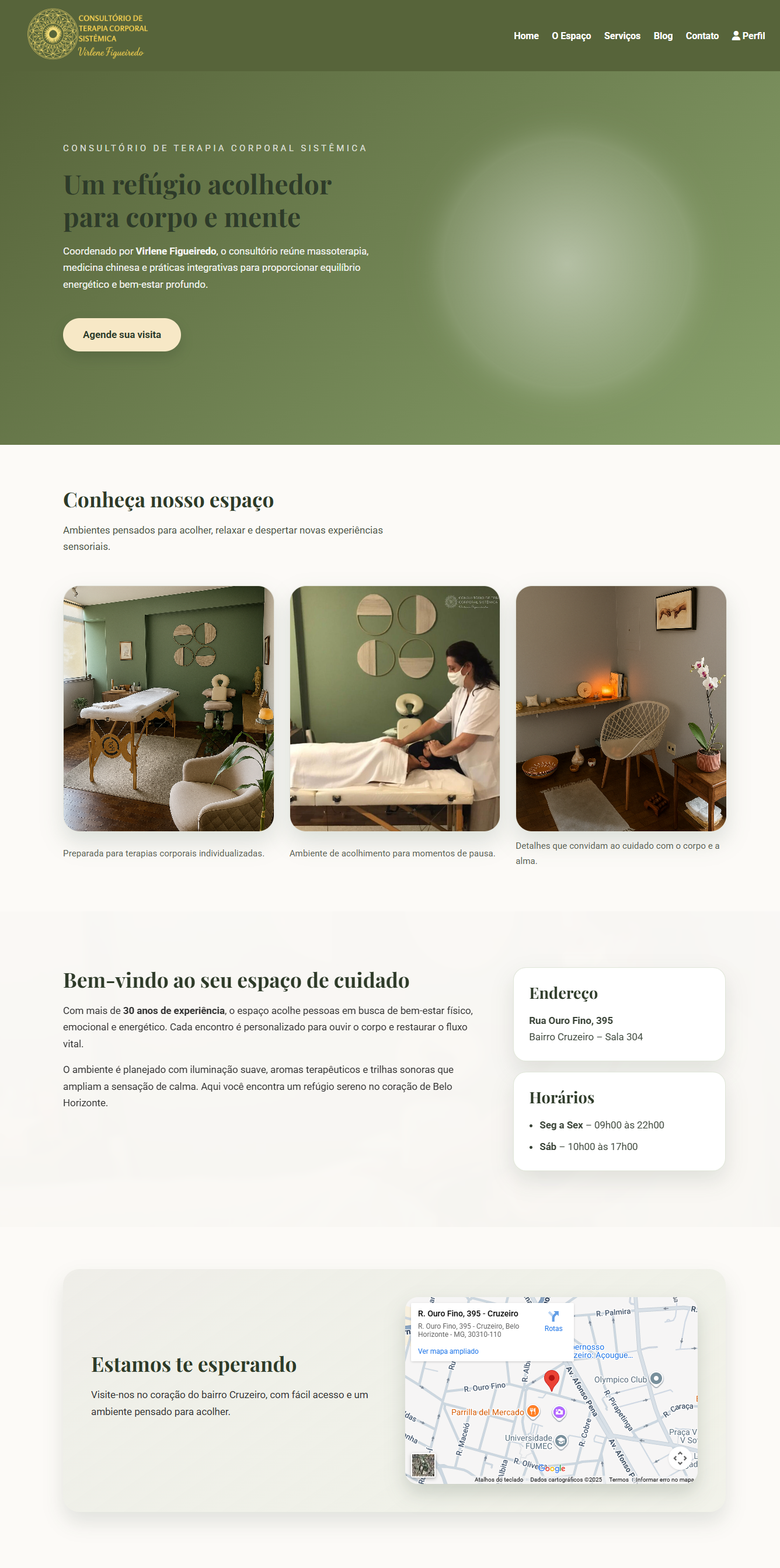 Apresentação do espaço físico no site Terapia Corporal Sistêmica
