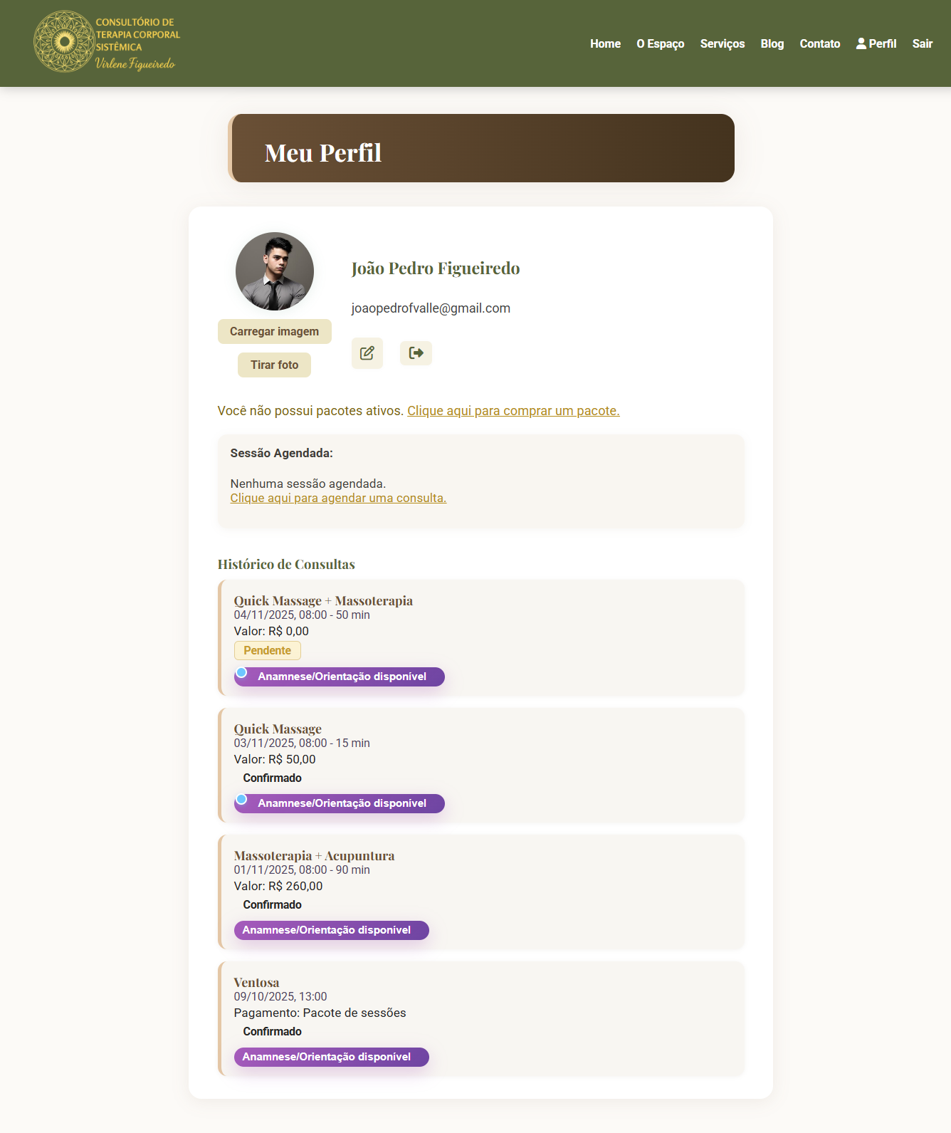 Página de perfil profissional do site Terapia Corporal Sistêmica